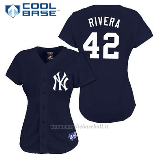 Maglia Baseball Uomo New York Yankees Mariano Rivera 42 Blu Blu Cool Base